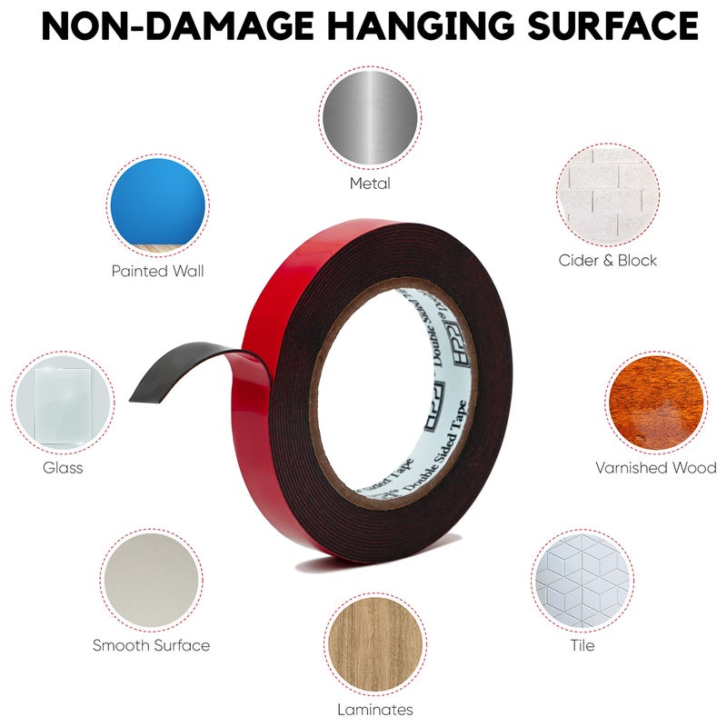 HpP شريط لاصق مزدوج الجوانب HPP، شريط قوي وعالي التحمل للاستخدام الداخلي والخارجي (0.75 بوصة × 16 قدم) - Image 4